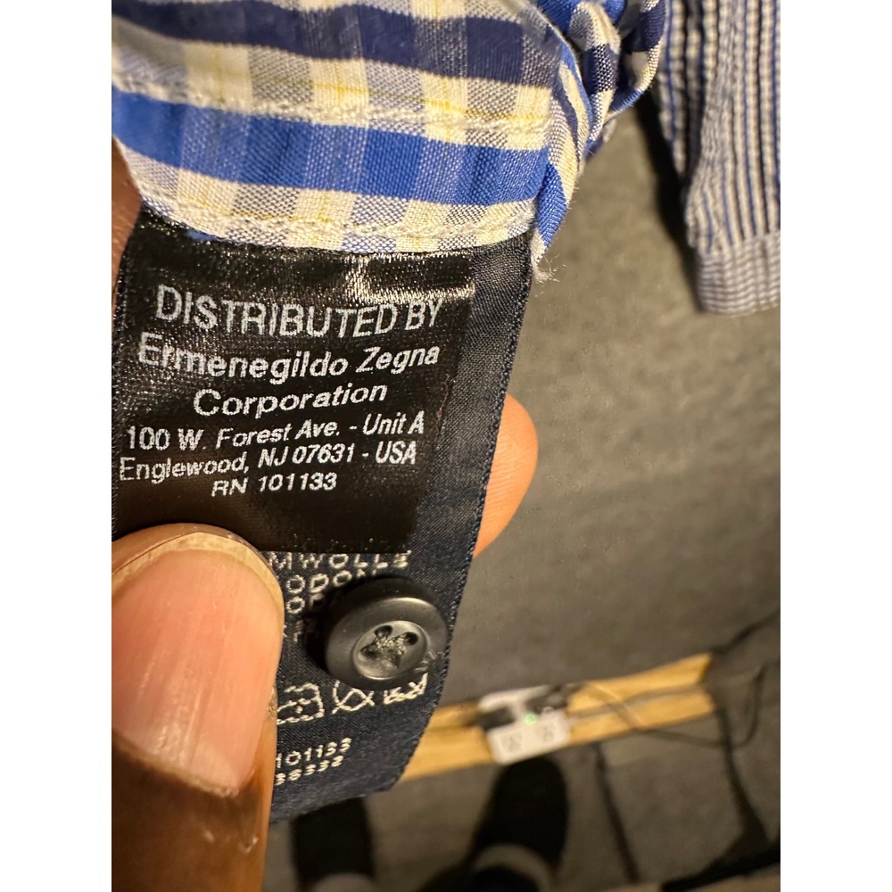 Zegna Sport Blue Gingham Checkered Button Down Long Sleeve Shirt XXL - Picture 9 of 9